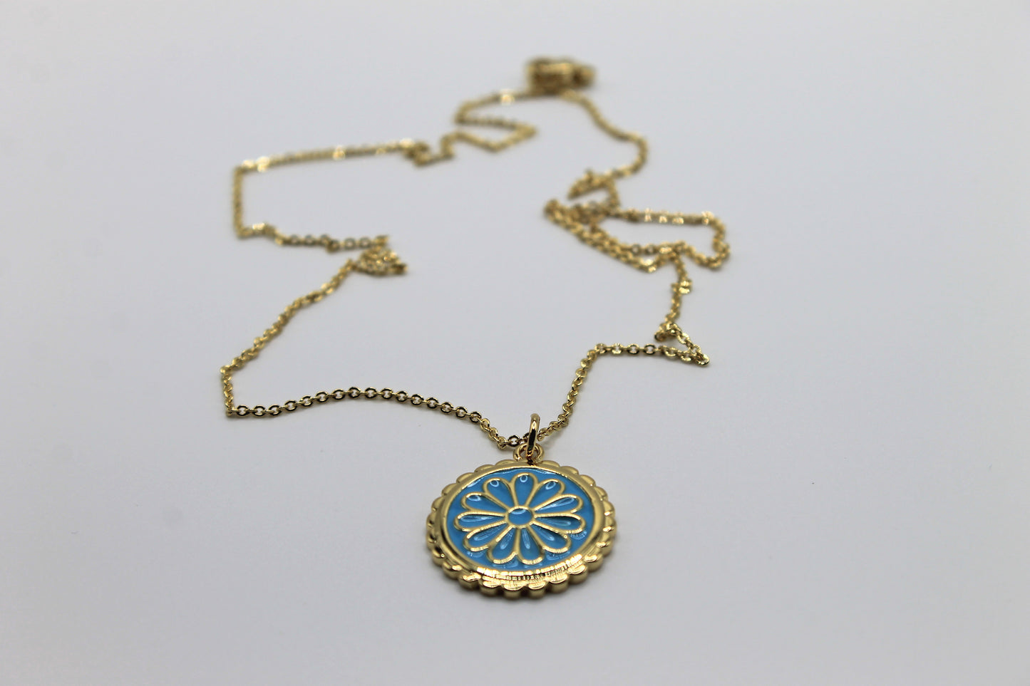 Flower Coin Necklace, Blue