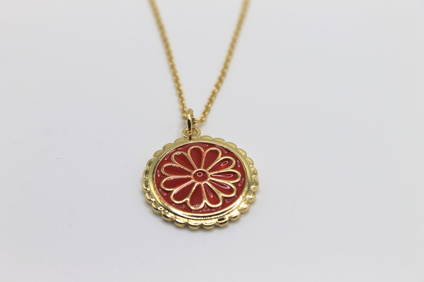 Flower Coin Necklace, Red