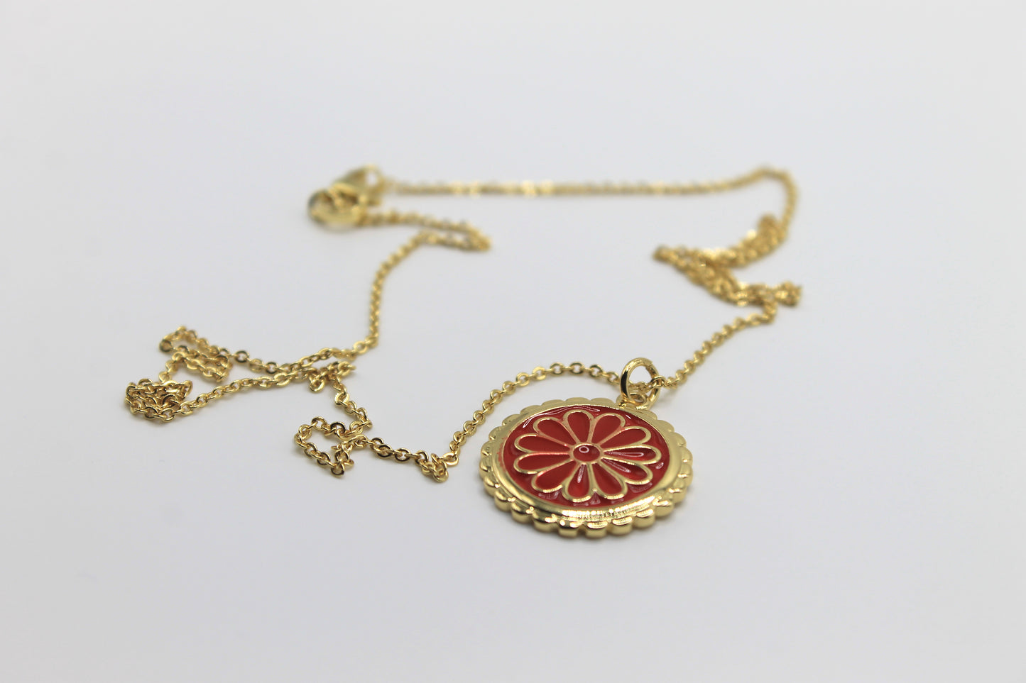 Flower Coin Necklace, Red