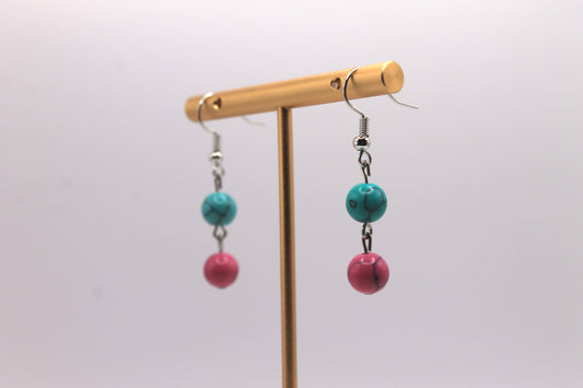 Glass Turquoise Earrings, Pink