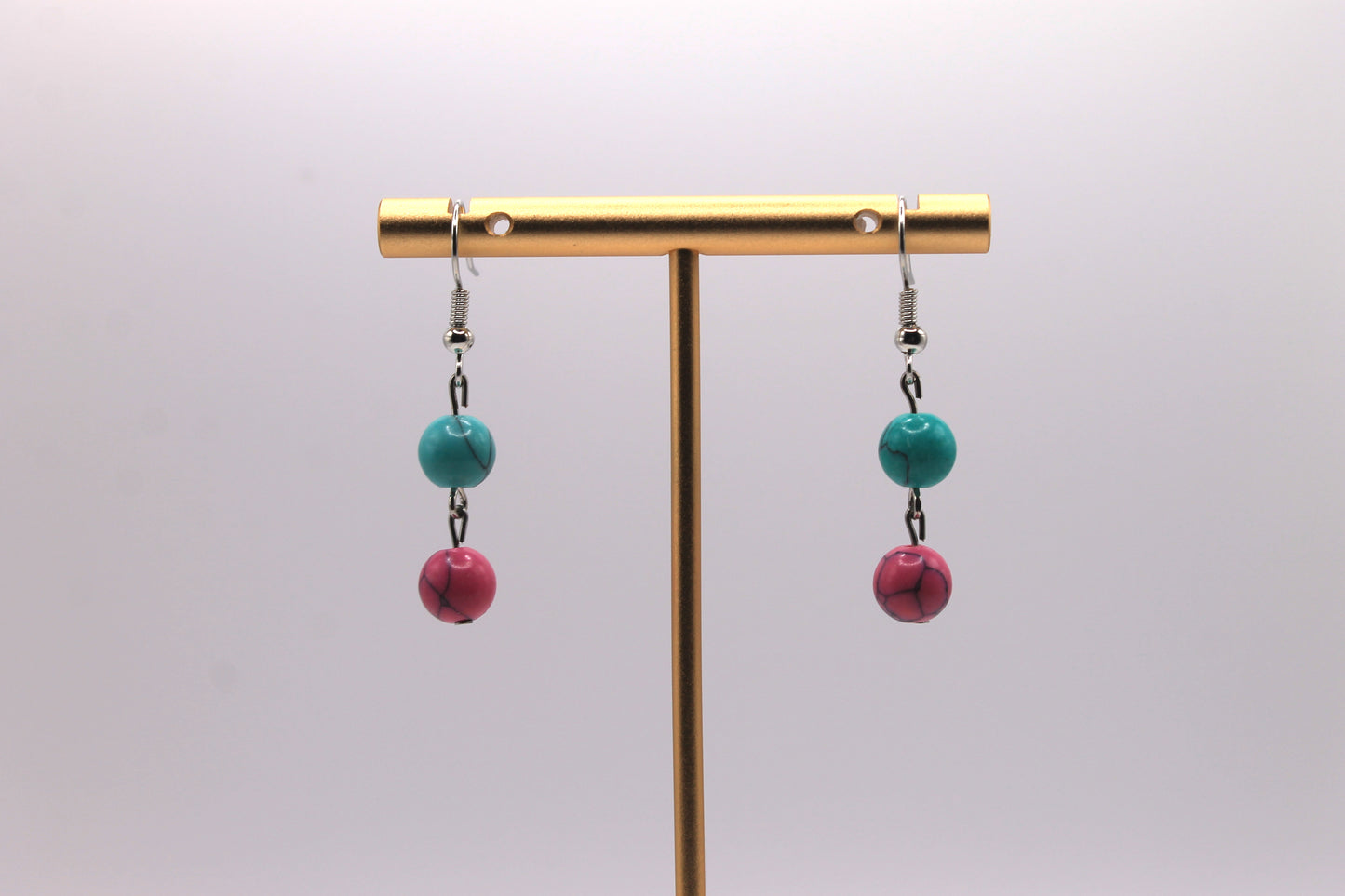 Glass Turquoise Earrings, Pink