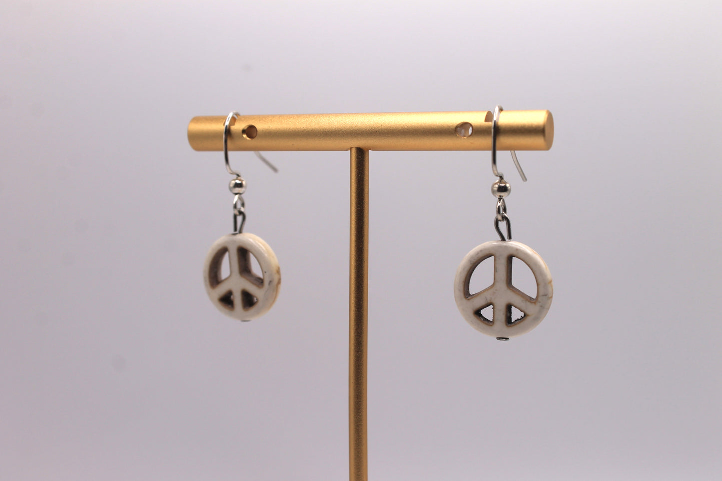 Peace Sign Earrings, White