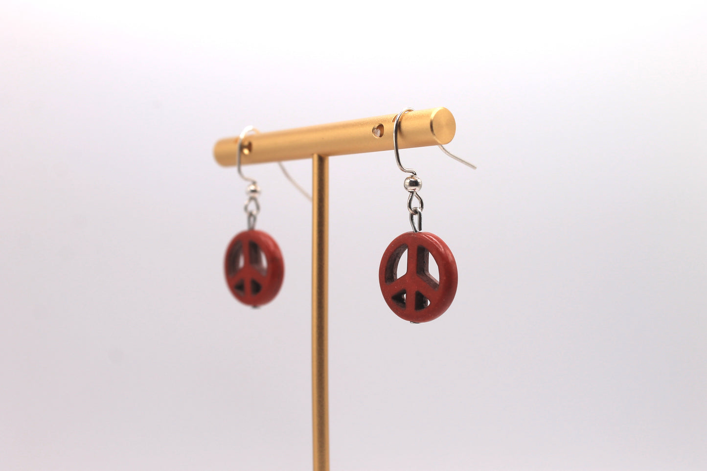 Peace Sign Earrings, Red