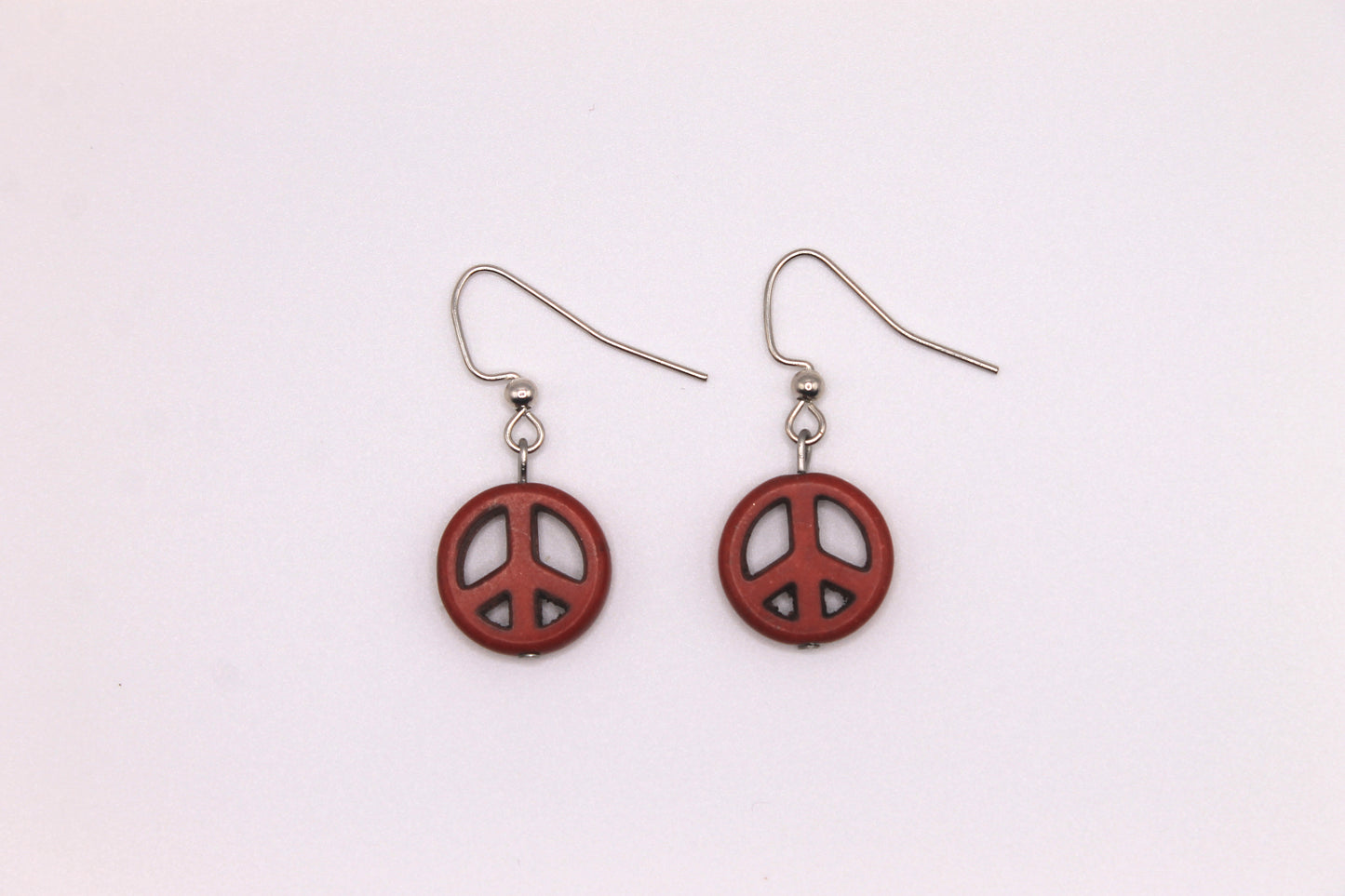 Peace Sign Earrings, Red