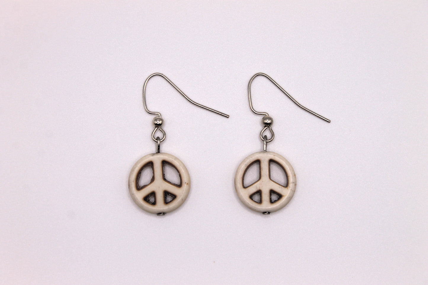 Peace Sign Earrings, White