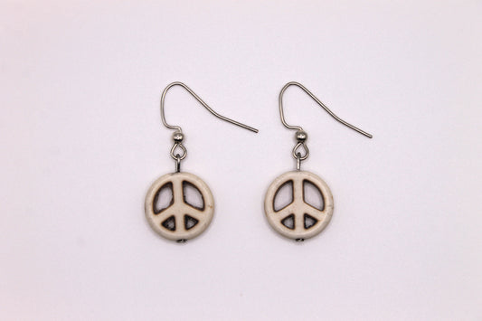 Peace Sign Earrings, White