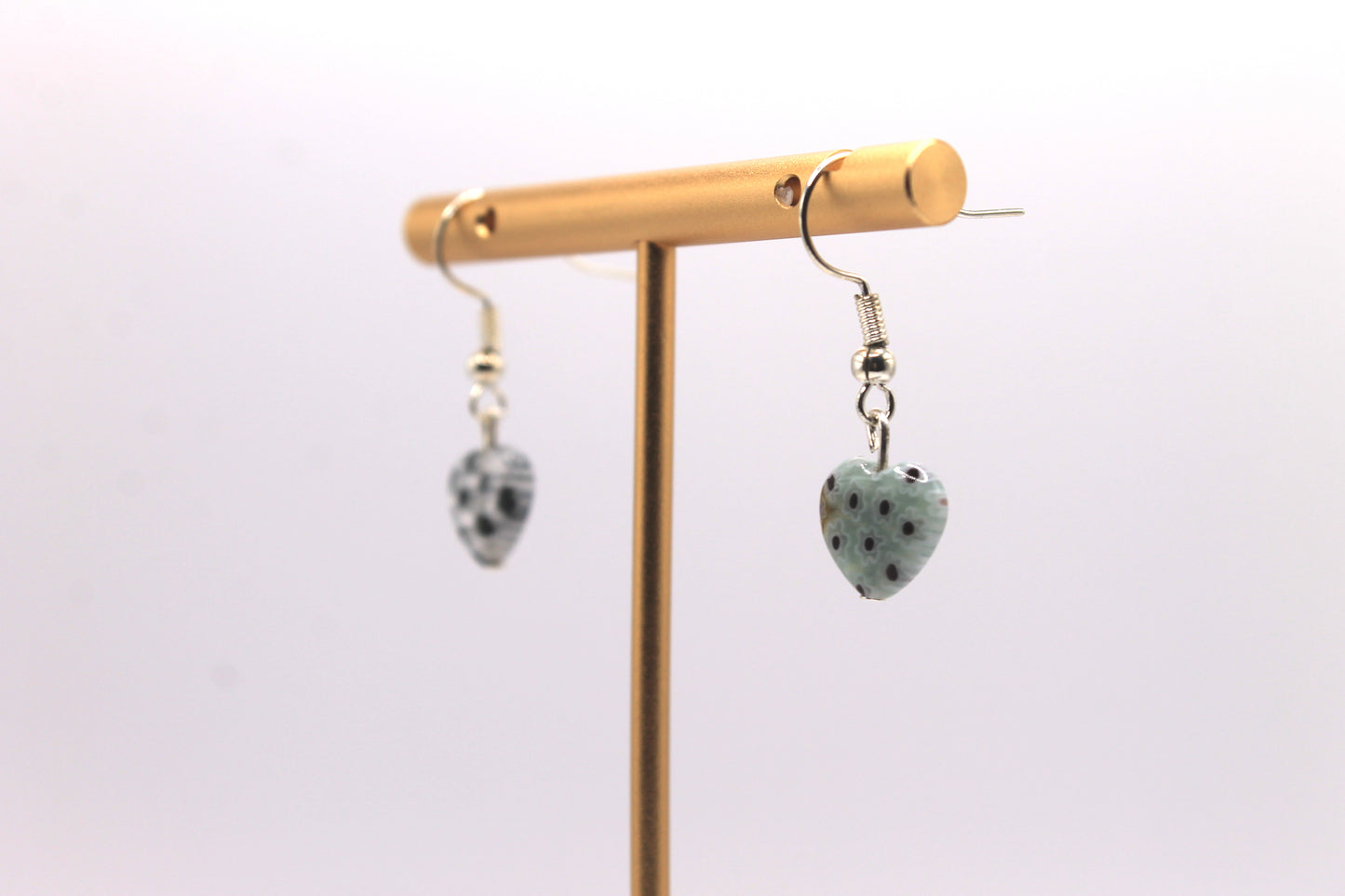 Millefiori Glass Heart Earrings, Mismatched