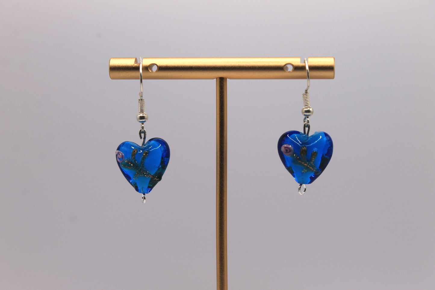 Lampworked Heart Earrings, Blue