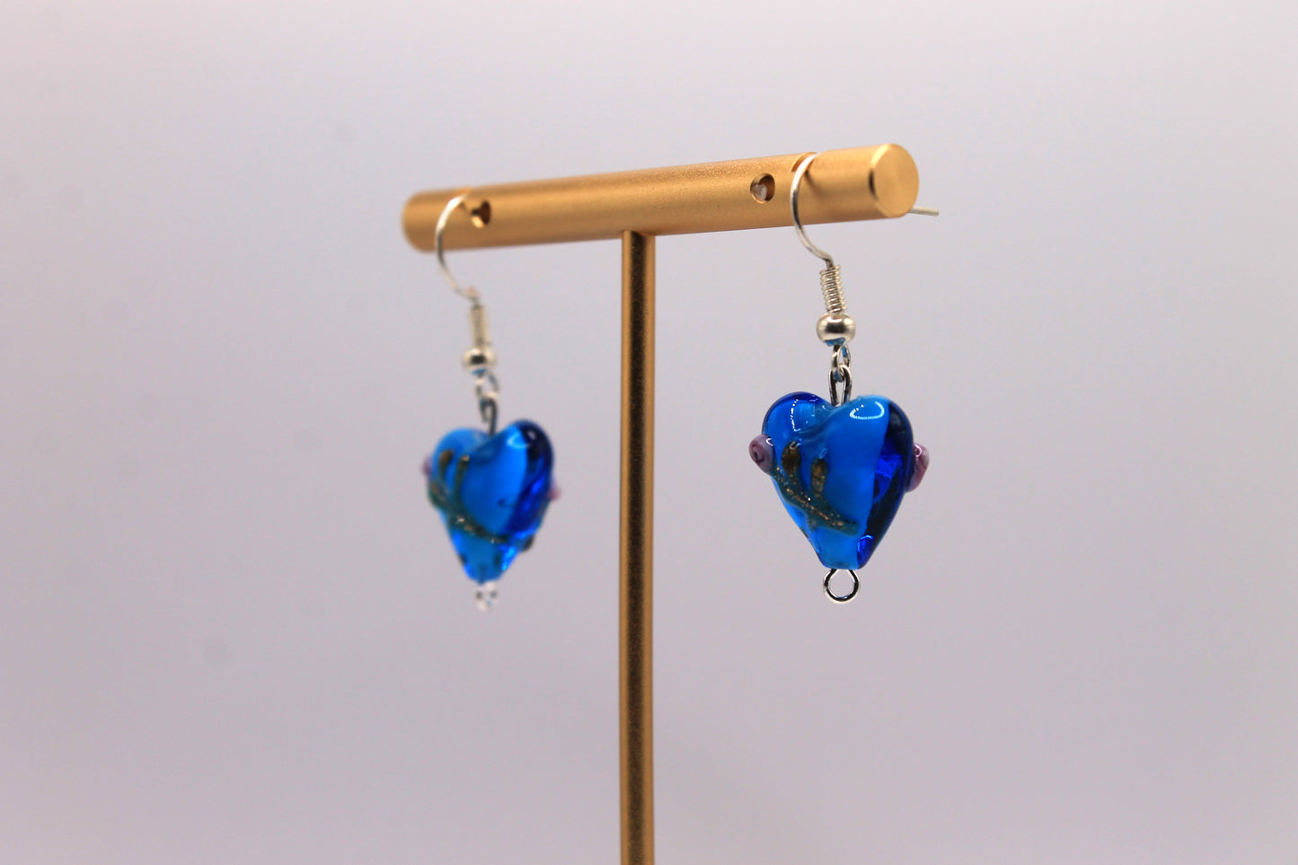 Lampworked Heart Earrings, Blue