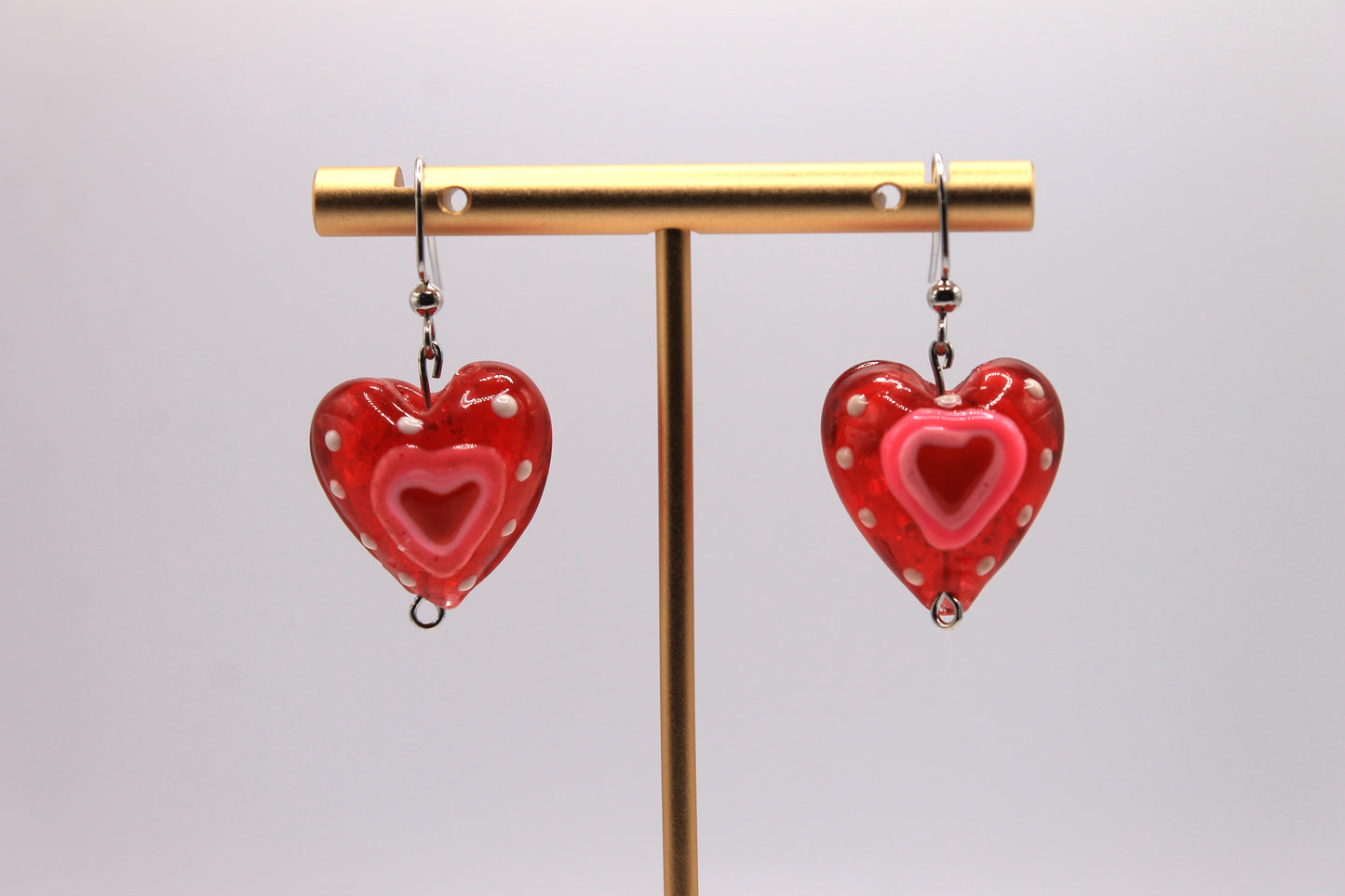 Lampworked Heart Earrings, Pink