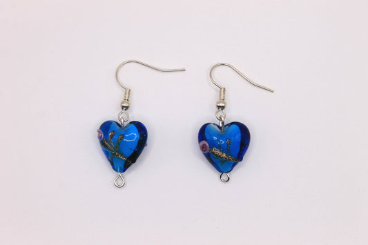 Lampworked Heart Earrings, Blue