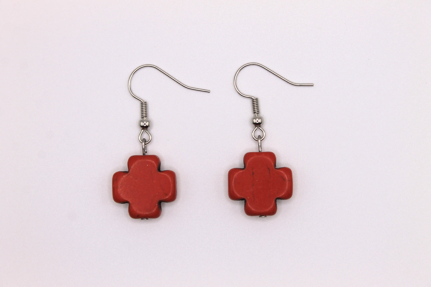 Cross Earrings, Red