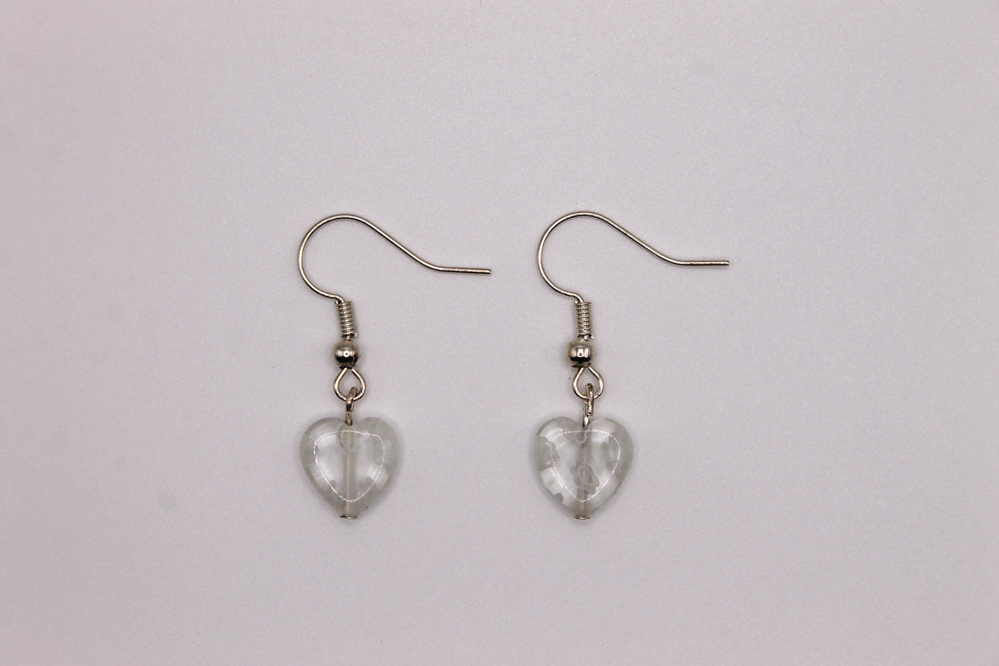 Millefiori Glass Heart Earrings, White