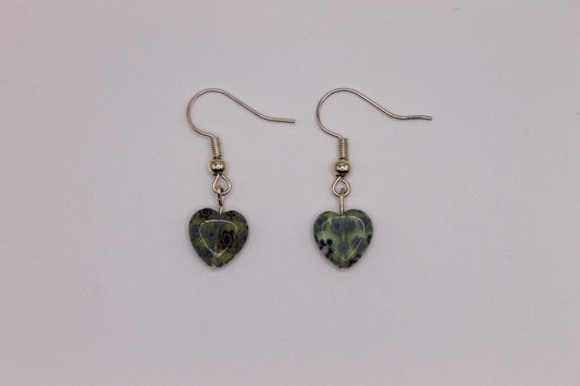 Millefiori Glass Heart Earrings, Grey