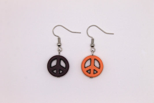 Mismatched Peace Sign Earrings, Orange and Purple