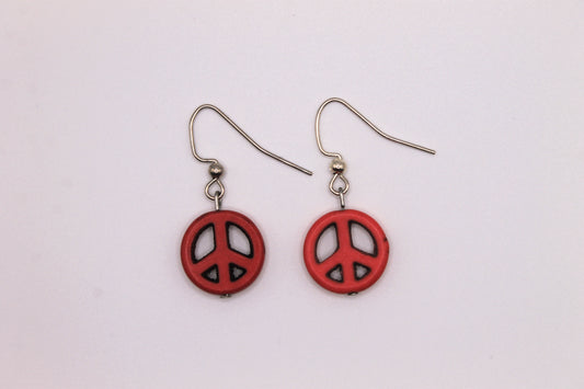 Peace Sign Earrings, Pink