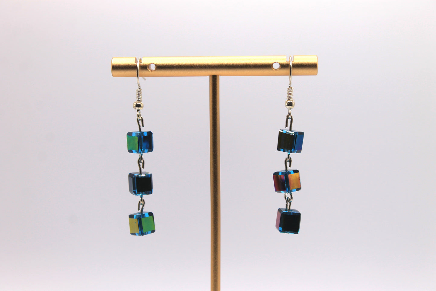 Blue Glass Cube Earrings