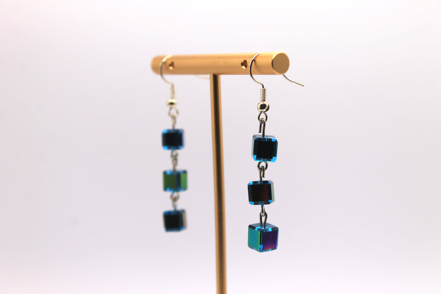 Blue Glass Cube Earrings