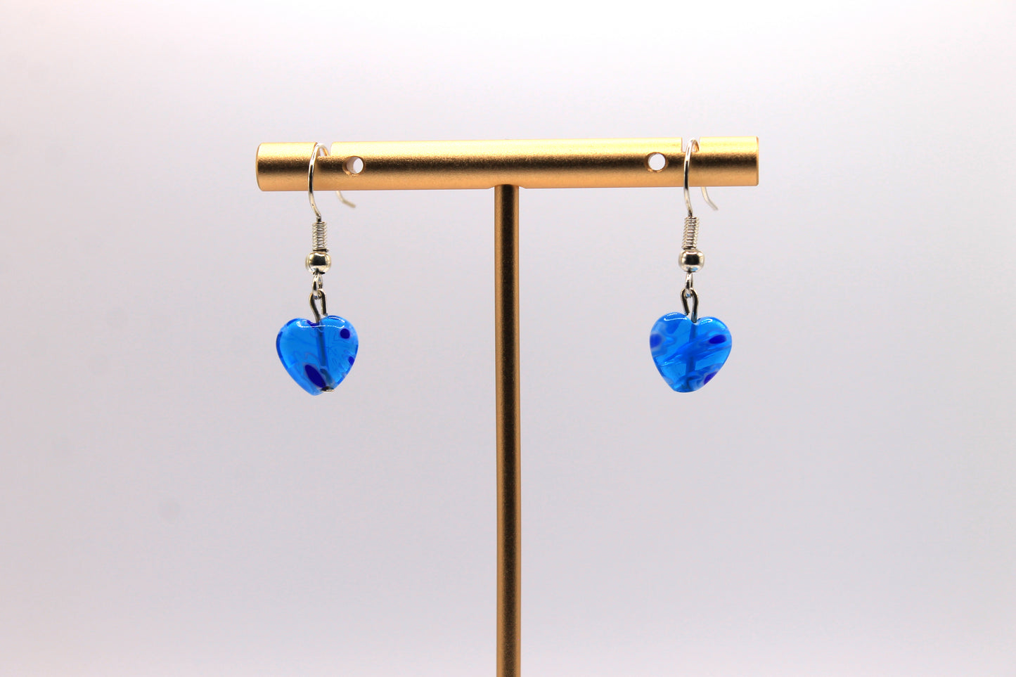 Millefiori Glass Heart Earrings, Blue