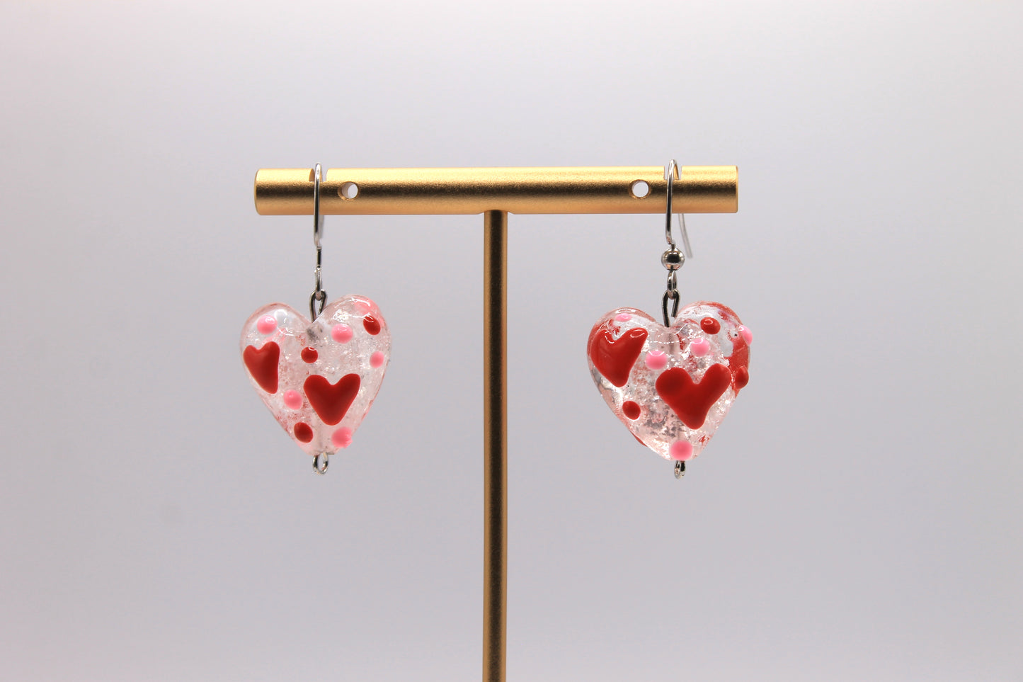 Lampworked Heart Earrings, Clear