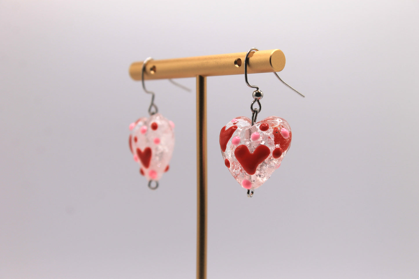 Lampworked Heart Earrings, Clear